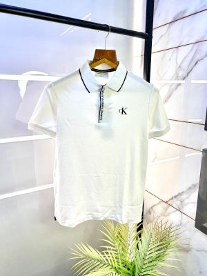 Calvin_Klein White Polo Premium Collar Neck T-shirt With Brand Box Packing F2213-WH
