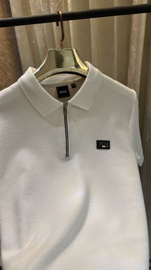 HUGO_BOSS LOGO PATCHED PREMIUM WHITE POLO TSHIRT