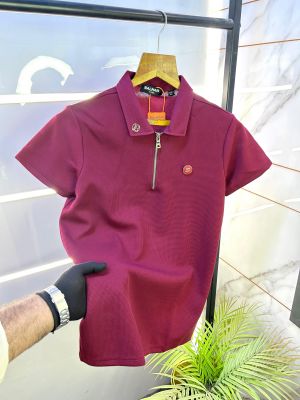 Balmai n Paris Logo Maroon Imported Collar Neck T-shirt With Brand Box Packing F1989-MA