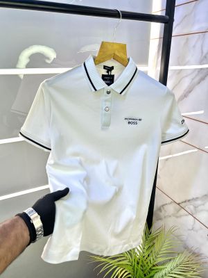 Boss x Porsche Edition White Collar Neck Premium Polo T-shirt F2737-WH