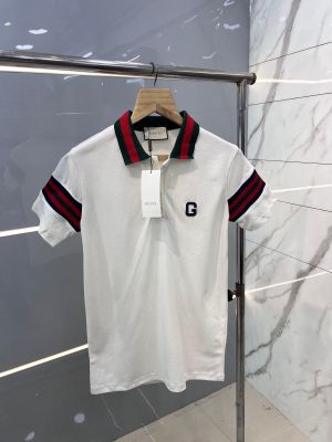 Gucc i White Premium Polo TShirt with 275 gsm Pique 4way lycra fabric and Fancy Collar with Embroidered Logo 2537