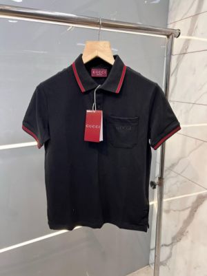 Gucc i Premium 240 GSM Interlock Lycra Fabric Polo with Collar Design and Pocket Style Black 1997
