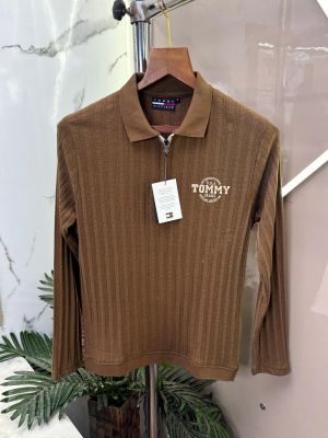 Sale.Tommy.Hilfiger.Brown.Imported.Very.Premium.Full.Sleeves.Polo.Neck.Tshirt.CS103
