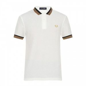 Fred Perr y White Premium Polo TShirt with 240 gsm interlock cotton lycra fabric and Collar Design with Embroidered Logo 2508