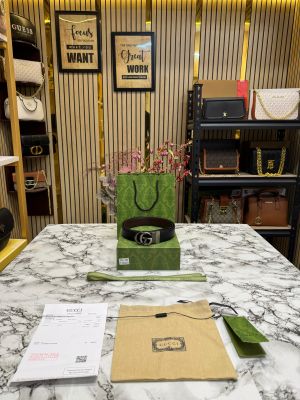 GUCC_I GG Supreme Leather Belt Black With Box Dust Bag Carry Bag (15-1)