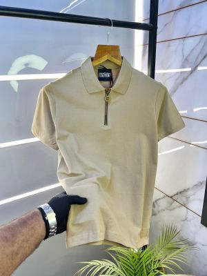 Versace Beige Zipper Imported Collar Neck Premium Polo T-shirt F2635-BE1