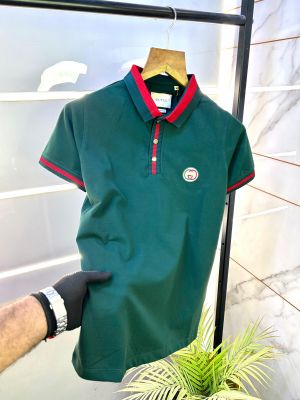 Gucc i Dark Green Polo Embroidery Logo Premium Collar Neck T-shirt F2681-DGR