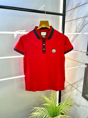 Gucc i Red Polo Embroidery Logo Premium Collar Neck T-shirt F2681-RE