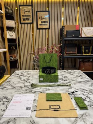Gucc_i Black GG Marmont  Embossed Belt With Box Dust Bag And Carry Bag (22-5)