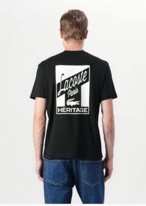 Lacost e Black Premium Imported 200 GSM Interlock Lycra Fabric Round Neck Front and Back Printed Logo Tshirt 2660