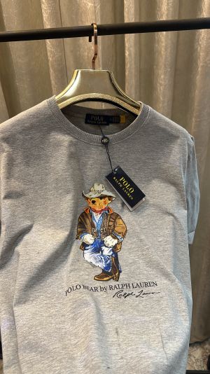 POLO RALPH_LAUREN TEDDY LOGO PRINT PREMIUM HALF SLEEVES GREY TSHIRT