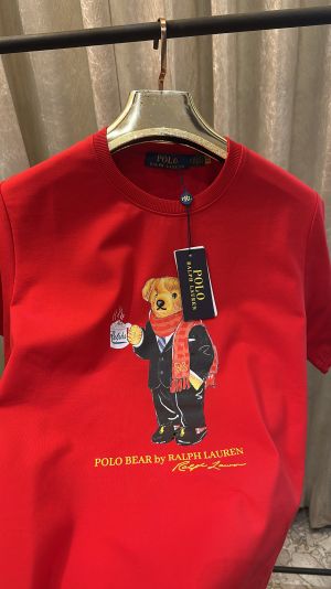 POLO RALPH_LAUREN TEDDY  LOGO PRINT PREMIUM HALF SLEEVES RED TSHIRT