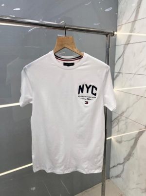 Tomm y Hilfige r Premium Imported Round Neck T Shirts Printed Design White 2366