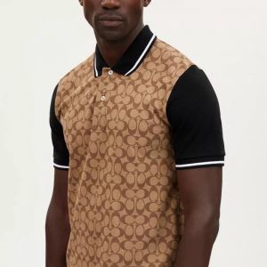 Coac h Beige Monogram Imported Polo T-Shirt