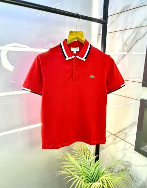 Lacost e Red Embroidery Logo Polo Premium Collar Neck T-shirt F2663-RE