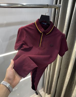 Fredperry Wine Embroidery Logo Premium Polo T-Shirt