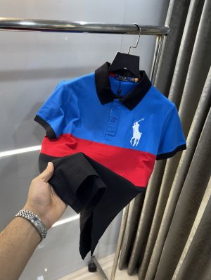 Ralph  Lauren Blue Embroidery Logo Premium Polo T-Shirt