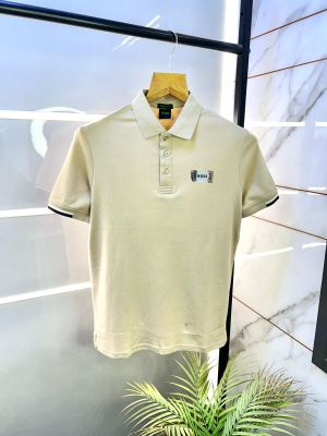 Hugo_Boss Beige Premium Collar Neck T-shirt