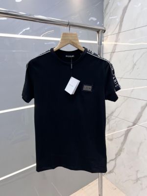 Balmai n Paris Black Premium Imported 200 GSM Interlock Lycra Fabric Round Neck with Rubber Metal Logo and Shoulder Strip Tshirt 2752