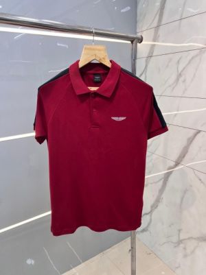 Hacket t Maroon Premium Polo T shirt With 240 gsm interlock cotton lycra fabric and Sleeves Strip Design with Logo Printed 2528