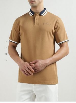 Hacket t Beige Premium Polo Tshirt With 240 gsm interlock cotton lycra fabric and Collar and Sleeves Design with Emboss Logo 2744