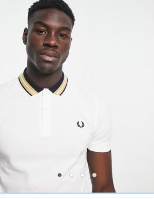 Fred Perr y White Premium Polo T shirt With 240 gsm Pique fabric with Collar Design and Embroidered Logo 2743
