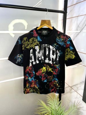 Amir i Floral Print Black Drop Shoulder Premium Round Neck T-shirt 1447