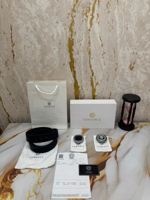 VERSACE BELT COMBO PREMIUM QUALITY WITH OG BOX DUST BAG CARRY BAG (V16 BLACK)