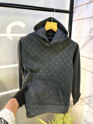 Louis_Vuitton Imported Monogram Print Dark Grey Super Premium Hoodie F1122-GY