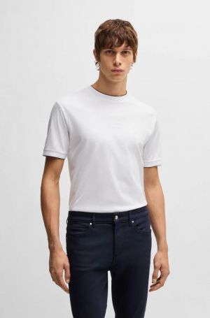 Hugo Bos s x Porsche White Premium Imported 240 GSM Interlock Lycra Fabric Round Neck Tshirt with Embroidered Logo 2818 