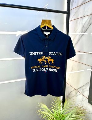 Us Polo Navy Imported Embroidery Collar Neck Premium T-shirt F2731-NY