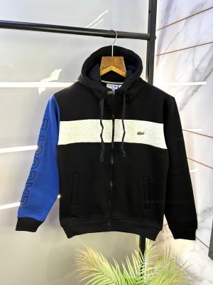 Lacost e Imported Black Embroidery Logo Super Premium Zipper Hoodie F2171-BLK