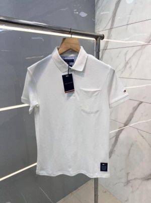 Tommy Hilfige r White Premium Polo TShirt with 240 gsm interlock cotton lycra fabric with Pocket Style 2548