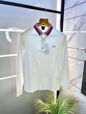 Hugo_Boss White Polo Neck Full Sleeves Premium Collar T-shirt F2783-WH