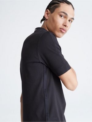 Calvin Klei n Black Premium Polo With 240gsm interlock cotton lycra fabric Shoulder Stripes and Collar Design 2167