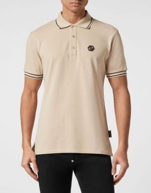 Philip Plein Imported Polo Metal Logo Brown Collar Neck T-shirt F2671-BR