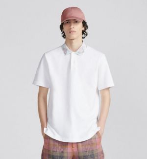 Christian Dio r White Collar Logo Premium Polo T-Shirt