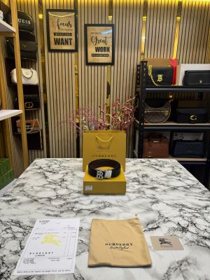 Burberr_y Luxury Leather Belt Silver TB Buckle with Box Dust Bag & Carry Bag (23-3)