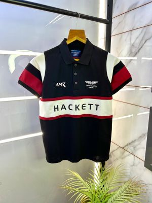 Aston Martin Hacket t Black Polo Premium Collar Neck T-shirt F2686-BL