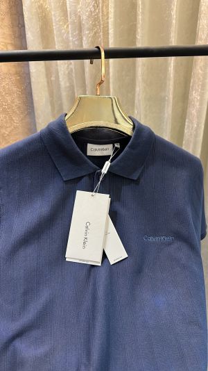 CALVIN_KLEIN LOGO STICHED PREMIUM HALF SLEEVES BLUE POLO TSHIRT