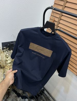 Loui_s Vuitton Turkey Imported Jute Embroidered Premium Drop Shoulder T-shirt Navy Blue
