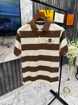 GANT IMPORTED KNITTED FABRIC FRONT EMBROIDERY VERY PREMIUM STRIPES POLO NECK TSHIRT