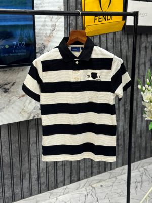 GANT IMPORTED KNITTED FABRIC FRONT EMBROIDERY VERY PREMIUM STRIPES POLO NECK TSHIRT