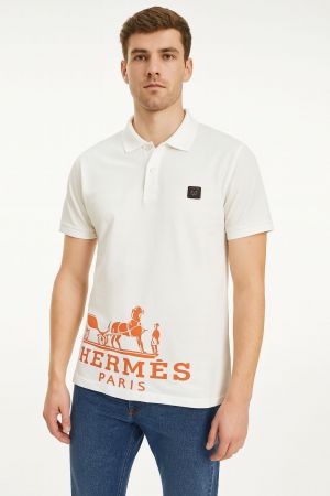 Hermes Chest Logo Polo T-shirt White 