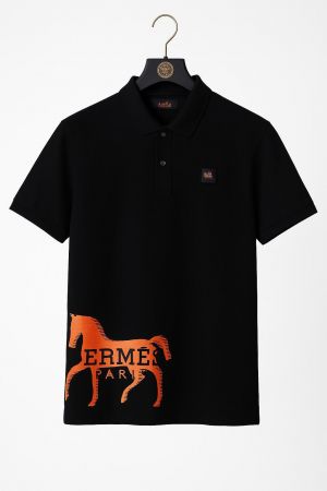 Hermes Chest Logo Polo T-shirt Black