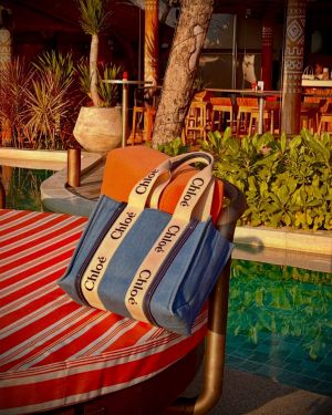 Chloe canvas tote bag with dust bag(688-1 blue)