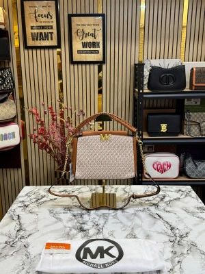 Michael_Kors Karlie Medium Satchel Bag With Dust Bag (Beige)