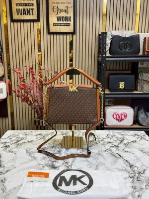 Michael_Kors Karlie Medium Satchel Bag With Dust Bag (Brown)