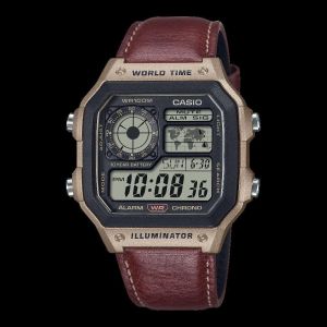 CASIO AE-1200 Illuminator Camel Brown - J1231-WORLD TIME