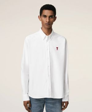 AMI PARIS WHITE PREMIUM IMPORTED RED LOGO SHIRT